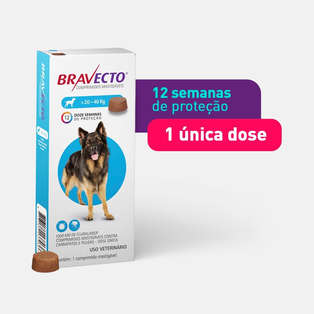 Bravecto® Cães 1000mg - Antipulgas e Carrapatos - Cães de 20 a 40kg - 1 Comp. Mastigável - MSD Saúde Animal - Image 2