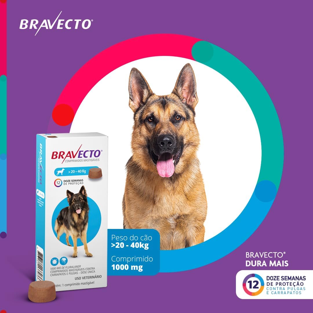 Bravecto® Cães 1000mg - Antipulgas e Carrapatos - Cães de 20 a 40kg - 1 Comp. Mastigável - MSD Saúde Animal - Image 3