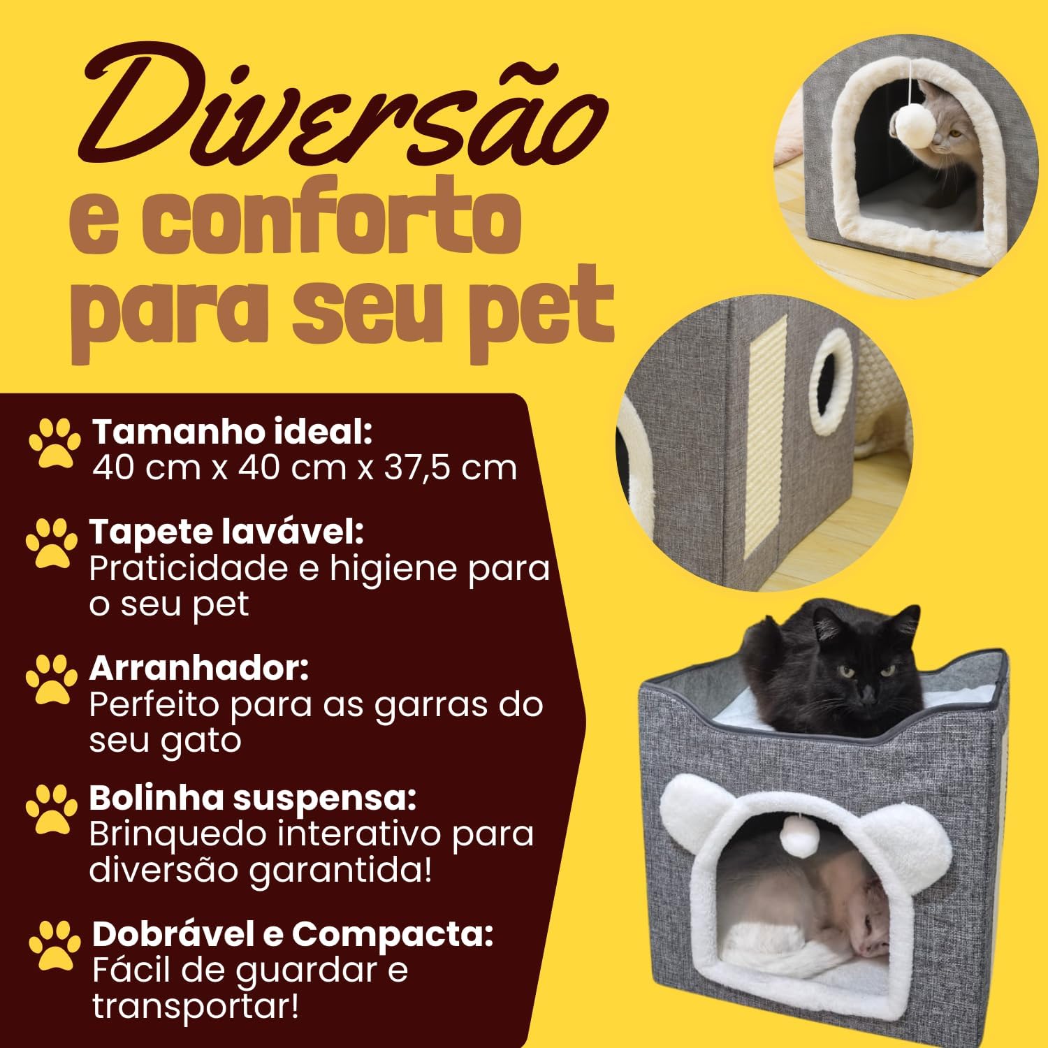 Casinha Cama para Gato Vertical Brinquedo Tapete Fácil Limpar Dobrável Portátil Compacto - Image 2